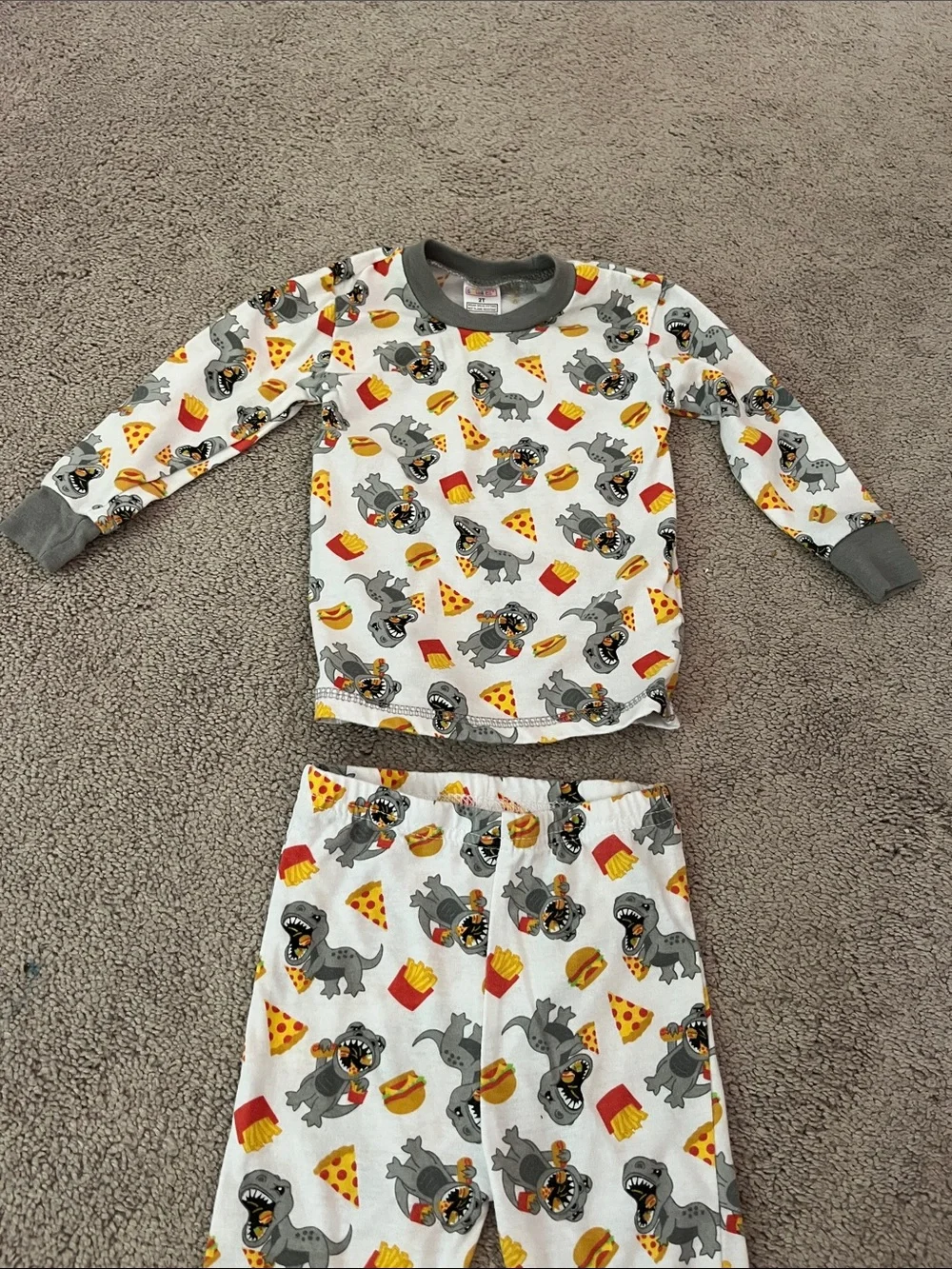 Swiggles White & Gray Dino and Pizza Kids Pajama Set